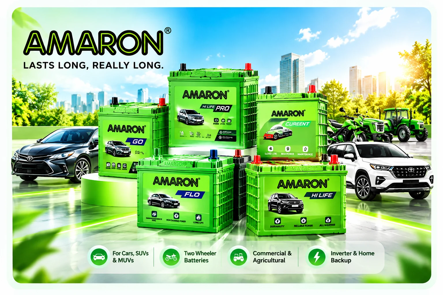 Amaron automotive battery product range for cars and other vehicles