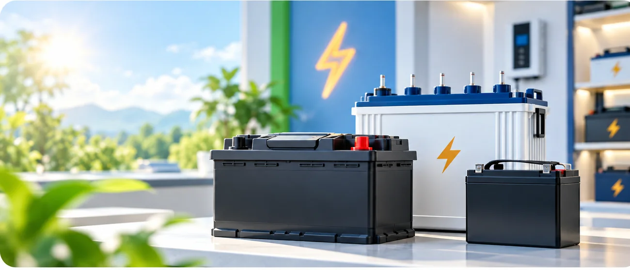 Automotive batteries displayed for car battery sales and support