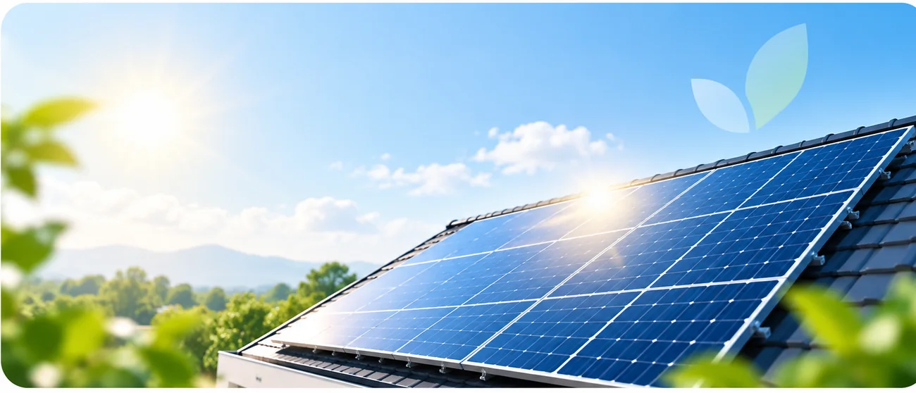 Rooftop solar panels in sunlight